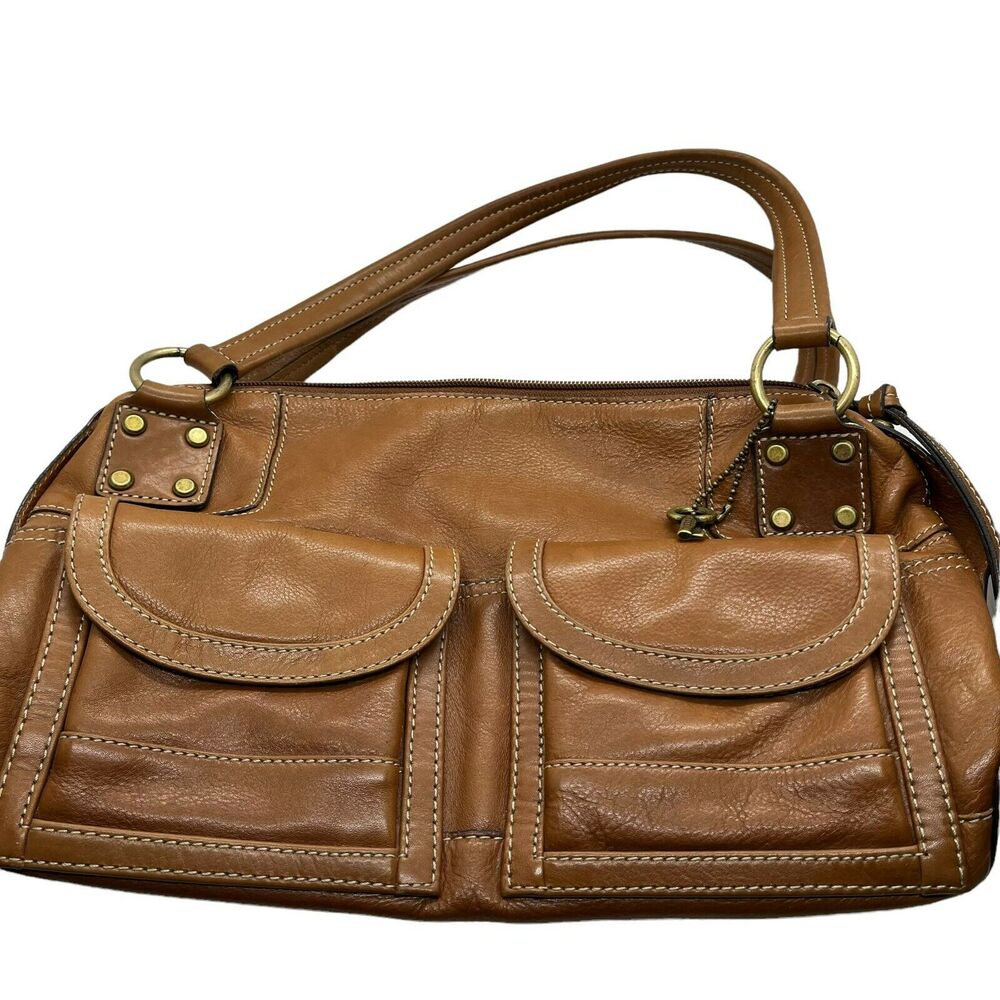 Fossil Satchel Handbag Vintage ZB9570 Womens Brown Leather Double Handles